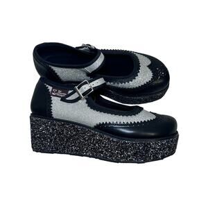 Hot Chocolate Chocolaticas Mary Jane Chunky Platform Shoe Black Silver Glitter 6